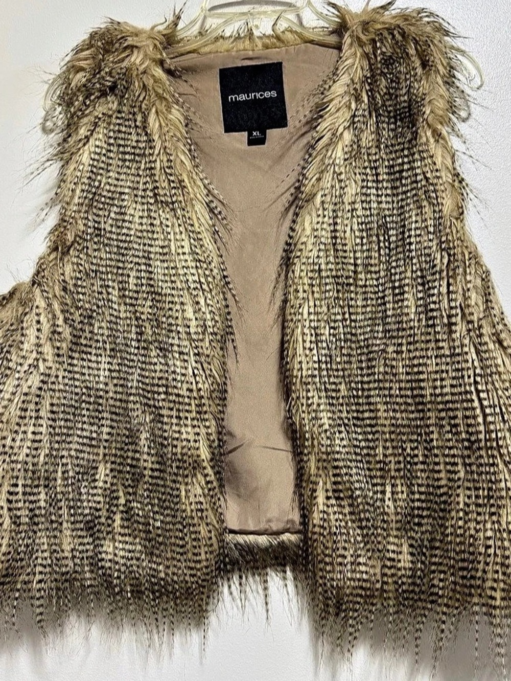 Maurices Faux Fur Fringe Vest Brown Cream XL Like New